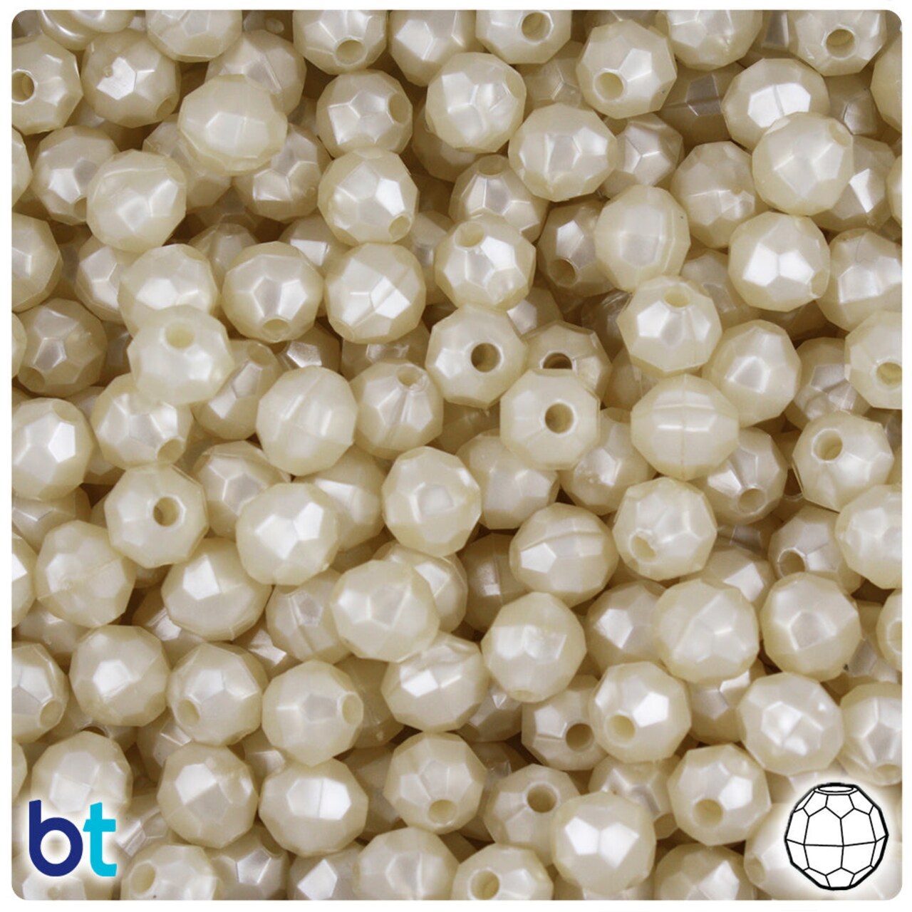 BeadTin Natural Pearl 8mm Faceted Round Plastic Craft Beads (450pcs)